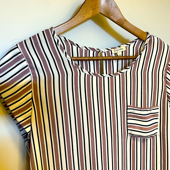 Lily White Striped Blouse with Front Pocket - Picture 2 of 3